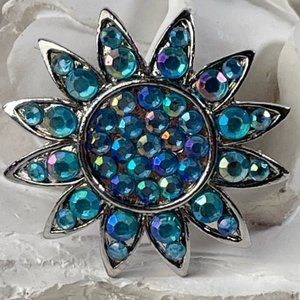 BLUE Silver Flower Brooch